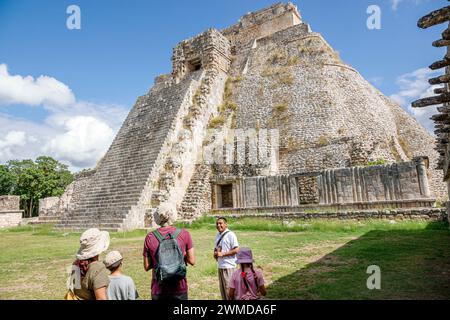 Merida Mexico,Puuc style Uxmal Archaeological Zone Site,Zona Arqueologica de Uxmal,classic Mayan city,Pyramid of the Magician Mesoamerican step pyrami Stock Photo