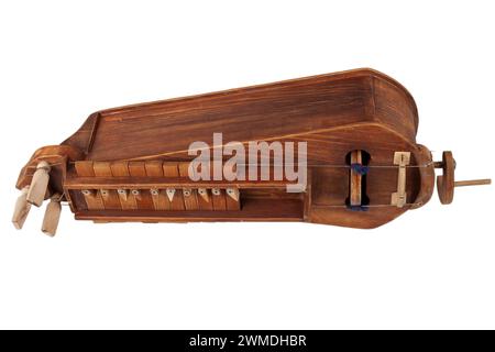 The Hurdy gurdy, stringed musical instrument. Isolated on white background. Stock Photo
