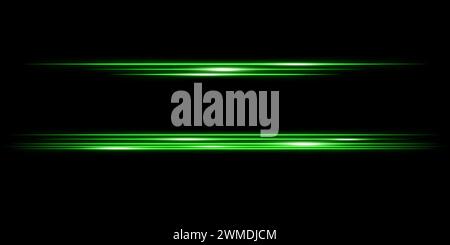 Green laser beams, glowing stripes. Abstract vector illustration isolated on black background. Stock Vector