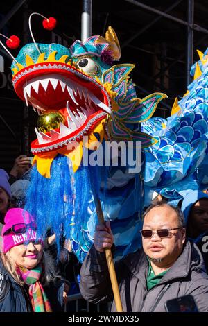 New York, NY, USA. 25th Feb, 2024. New York City's Chinese community held it's Lunar New Year parade in Chinatown to celebrate the Year of the Dragon. Credit: Ed Lefkowicz/Alamy Live News Stock Photo
