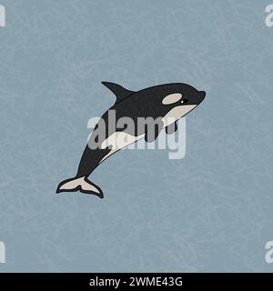 Orca or killer whale, the largest member of the oceanic dolphin family. Vector cartoon hand drawn illustration of the animal in Antarctica. Polar Stock Vector
