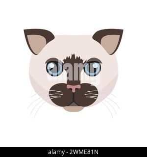 Siamese cat face, cute head of shorthair animal, kitten portrait vector illustration Stock Vector