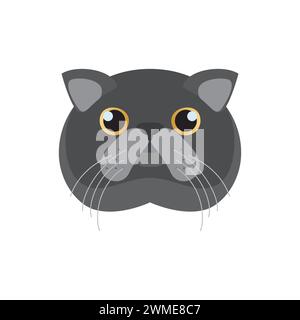 British Shorthair Blue cat face, cute portrait of domestic grey kitty vector illustration Stock Vector