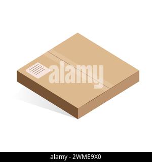 Isometric pizza cardboard box, brown closed food package for delivery vector illustration Stock Vector
