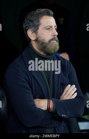 Madrid, Madrid, Spain. 26th Feb, 2024. Sevilla FC head coach Quique Sanchez Flores during La Liga football match between Real Madrid CF v Sevilla FC at Santiago Bernabeu Stadium in Madrid, Spain, February 25, 2024 (Credit Image: © Ruben Albarran/ZUMA Press Wire) EDITORIAL USAGE ONLY! Not for Commercial USAGE! Stock Photo