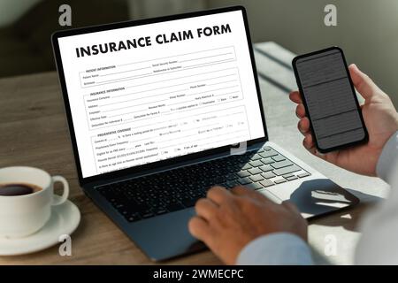 Insurance claim form on computer Document Application Stock Photo - Alamy