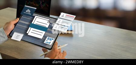 businessman working with data and graphs in spreadsheet documents for online analysis Microsoft Excel project dashboard accounting digital Stock Photo