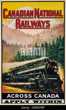Vintage 'Canadian National Railways' Train travel Poster, circa 1930s Stock Photo