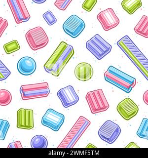 Vector Bubble Gum seamless pattern, repeat background with variety cartoon bubblegums and minty yummy candy for wrapping paper, square poster with gro Stock Vector