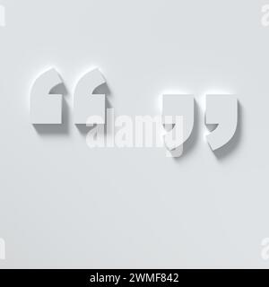 Quotation mark symbol on white background. 3D render. Stock Photo