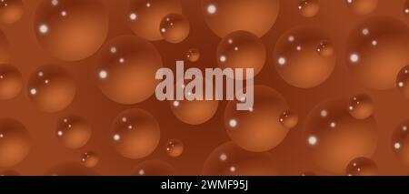 Chocolate bubbles on a brown background. Abstract bubble background. 3d texture of liquid with blobs. Seamless pattern. Vector illustration. Stock Vector