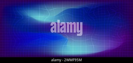 Blue gradient background with distorted wavy checkered pattern. Horizontal abstract blurred gradient mesh background. Water ocean sea sky template. Ve Stock Vector