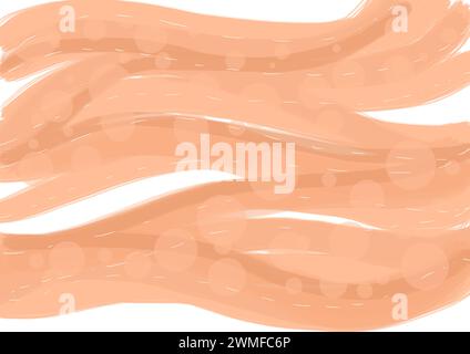 Abstract background. Horizontal wavy stripes. Circles of different sizes. Different shades of peach fuzz. White background. And the white dashed dotted lines on top of the waves. Color of the year. Stock Photo
