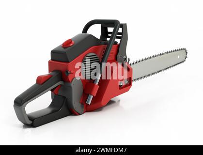 Vintage chainsaw isolated on white background. 3D illustration. Stock Photo
