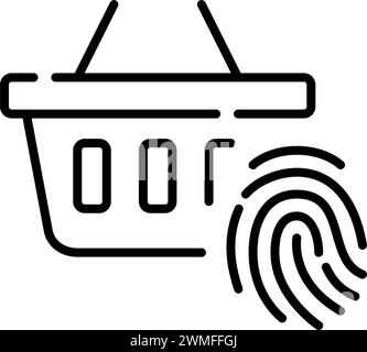 Shopping basket and fingerprint. E-commerce biometric authentication. Pixel perfect vector icon Stock Vector