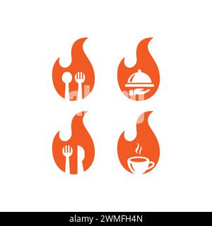 Hot Food and Drink Icon. icon food logo. flame food logo Stock Vector