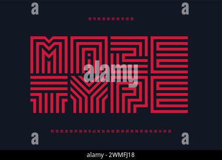 Square maze alphabet, bold geometric letters, unique puzzle font for creative logo, engaging headline. Abstract labyrinth typographic design for Stock Vector