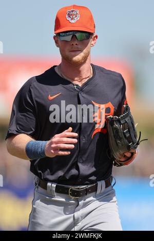 Port Charlotte, FL: Detroit Tigers left fielder Justice Bigbie (76) heads to the dugout during an MLB spring training game against the Tampa Bay Rays Stock Photo
