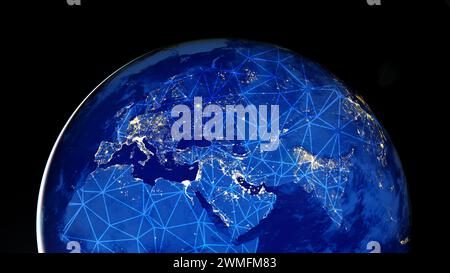 Digital network infrastructure concept. Global network over the world. Elements of this image furnished by NASA. Stock Photo