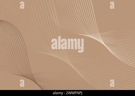 An abstract beige background featuring wavy lines in varying shades of tan and cream. The lines undulate and overlap, creating a dynamic and textured surface that fills the frame Stock Vector