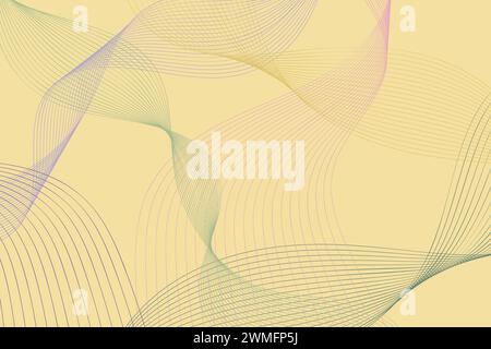 Vivid yellow and purple background with wavy lines running through it. The colors are contrasting and the waves create a dynamic and lively visual effect Stock Vector