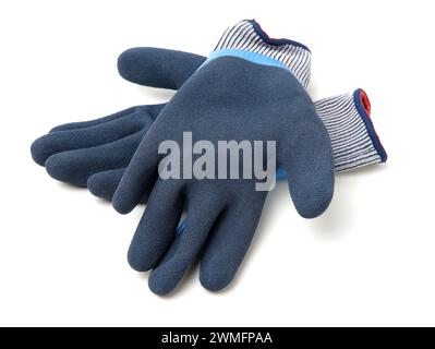 Pair of b'lu textile work gloves with protective rubber layer isolated on white background with soft shadow Stock Photo