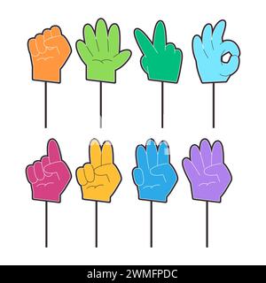 colorful finger foam glove for fan cheer supporter sport competition accessory vector Stock Vector
