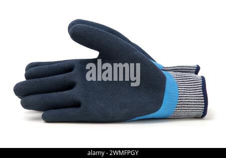 Pair of b'lu textile work gloves with protective rubber layer isolated on white background with soft shadow Stock Photo