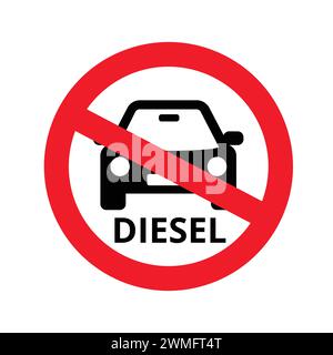 No Diesel Car In This Area. Diesel Ban Traffic Sign. Prohibition Sign For Vehicles And Cars With Diesel Engine. No Driving Icon Stock Vector