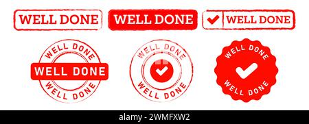 well done rectangle and circle stamp label seal emblem sign congratulation good amazing Stock Vector