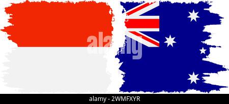 Australia and Indonesia grunge flags connection, vector Stock Vector