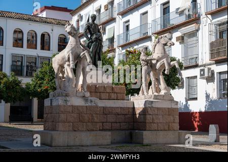 The white Monumento a Manoleteon (Manolete monument)  is of Cordoba-born (1917) bullfighter, Manuel Laureano Rodríguez Sanchez better known as Stock Photo