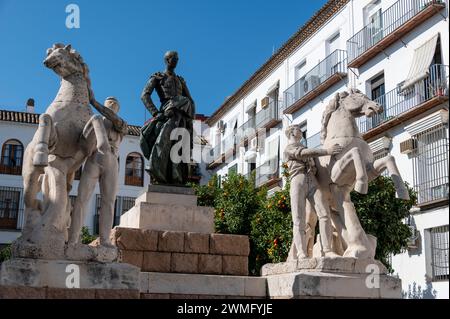 The white Monumento a Manoleteon (Manolete monument)  is of Cordoba-born (1917) bullfighter, Manuel Laureano Rodríguez Sanchez better known as Stock Photo