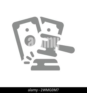 Judge hammer and money, finance vector icon. Tax, taxes and impose symbol. Stock Vector