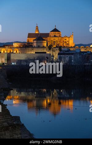 The Roman Bridge of Cordoba is a long-restored pedestrian-free bridge with arches originally constructed in the early 1st century BCE, across the Guad Stock Photo