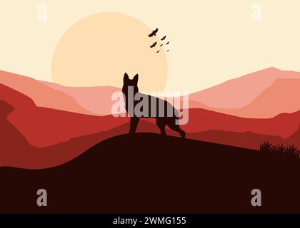 art illustration design concept of wolf background nature Stock Vector