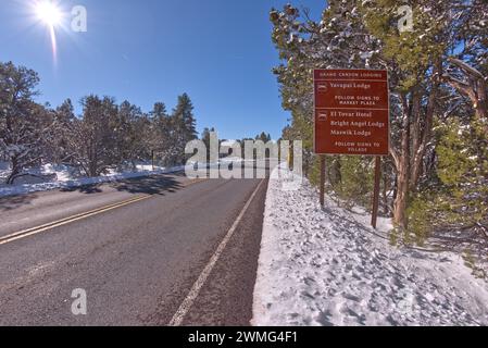 Directional Sign on South Entrance Road of Grand Canyon Stock Photo