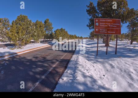 Directional Sign on South Entrance Road of Grand Canyon Stock Photo
