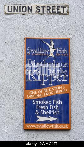 Advertising sign for Swallow Fish of Seahouses, Fisherman's Kitchen