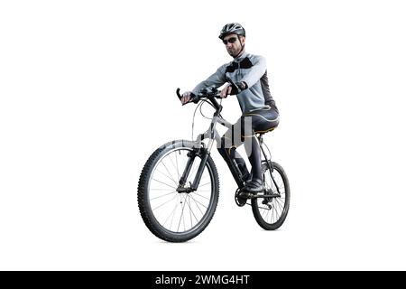 Cyclist on a Mountain Bike Isolated from Background Stock Photo