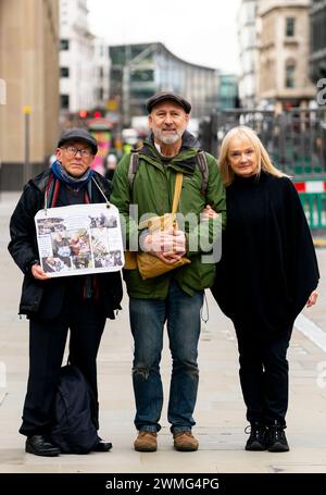 (left-right) William Ward, Simon Milner-Edwards and Deborah Wilde arrive at the City Of London Magistrates' Court, London, where they are charged with aggravated trespass after disrupting Wimbledon Championship tennis matches by protesting on the courts on July 5. Picture date: Monday February 26, 2024. Stock Photo