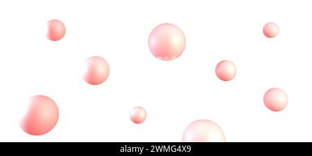 3d Pink bubbles or balls isolated on white background. Pink balls cut out. Abstract surreal realistic 3d render banner design. Stock Photo
