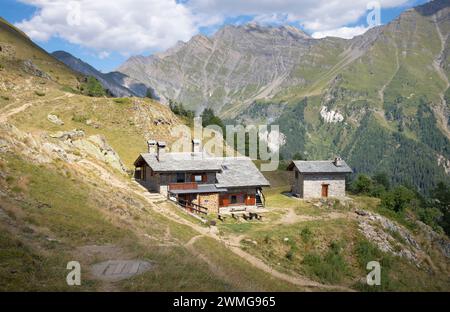 The rural designed building under the chalet Riffugio Bertone - Vall Ferret - Courmayeur. Stock Photo