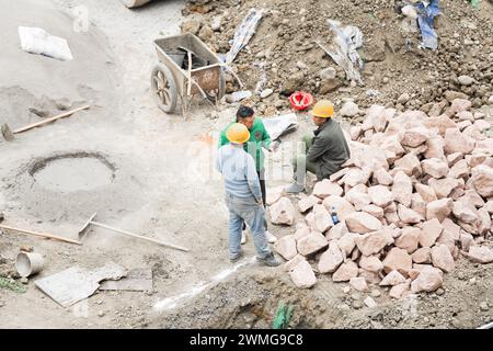 Resting worker at construction site Stock Photo