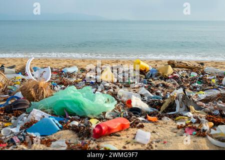 Koh Samui, Thailand - January 18, 2024: Garbage dump on the beach Stock Photo