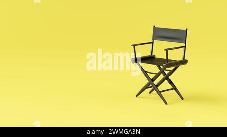 Black Director Chair on yellow background. Summertime.  3D render illustration. Stock Photo
