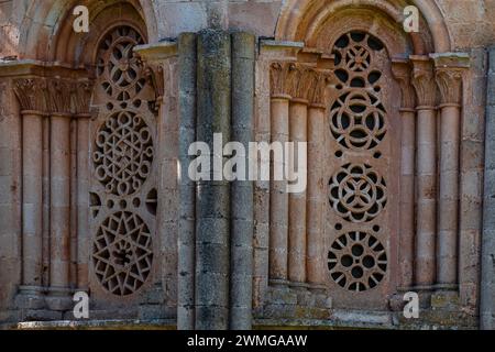 Ermita de Santa Coloma,   window flared in a semicircular arch, Albendiego, Guadalajara province, Spain Stock Photo