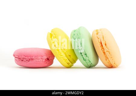 French dessert colorful macarons isolated on white background Stock Photo