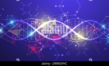 Scientific and technological background. Abstract image of DNA molecule. Vector illustration. Hand drawn. Stock Vector
