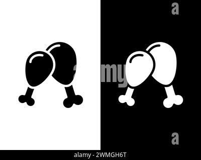 Art illustration design concpet icon black white logo isolated symbol of fried chicken Stock Vector